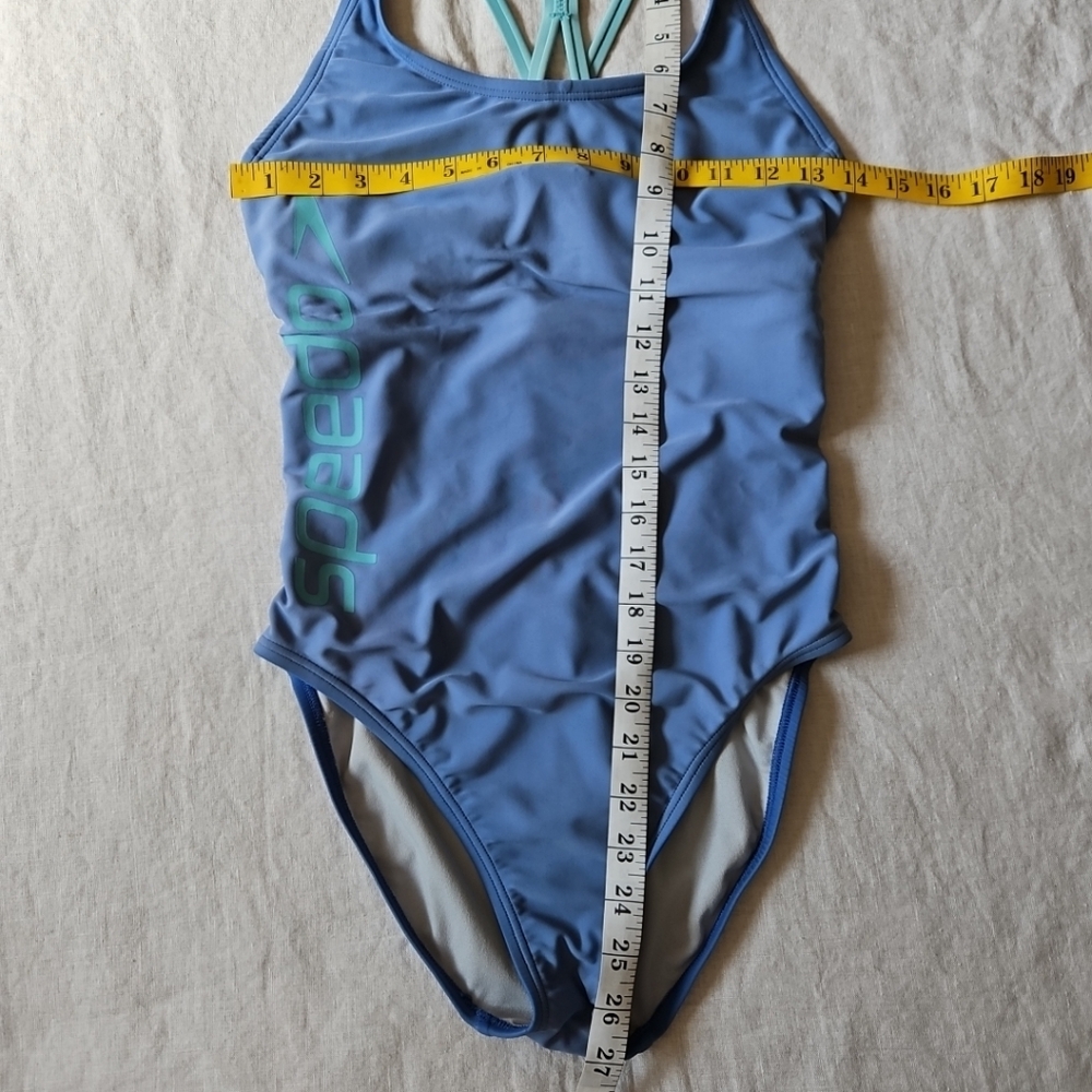 Speedo Blue Greyish One-Piece Swimwear Racerback Athletic Cut Size 8 - Picture 5 of 15